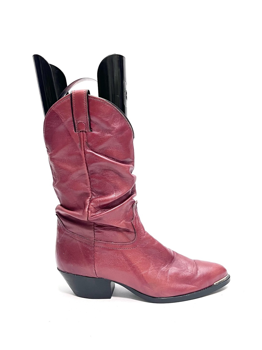 Vintage 1980s women's oxblood leather slouchy pull on western boots